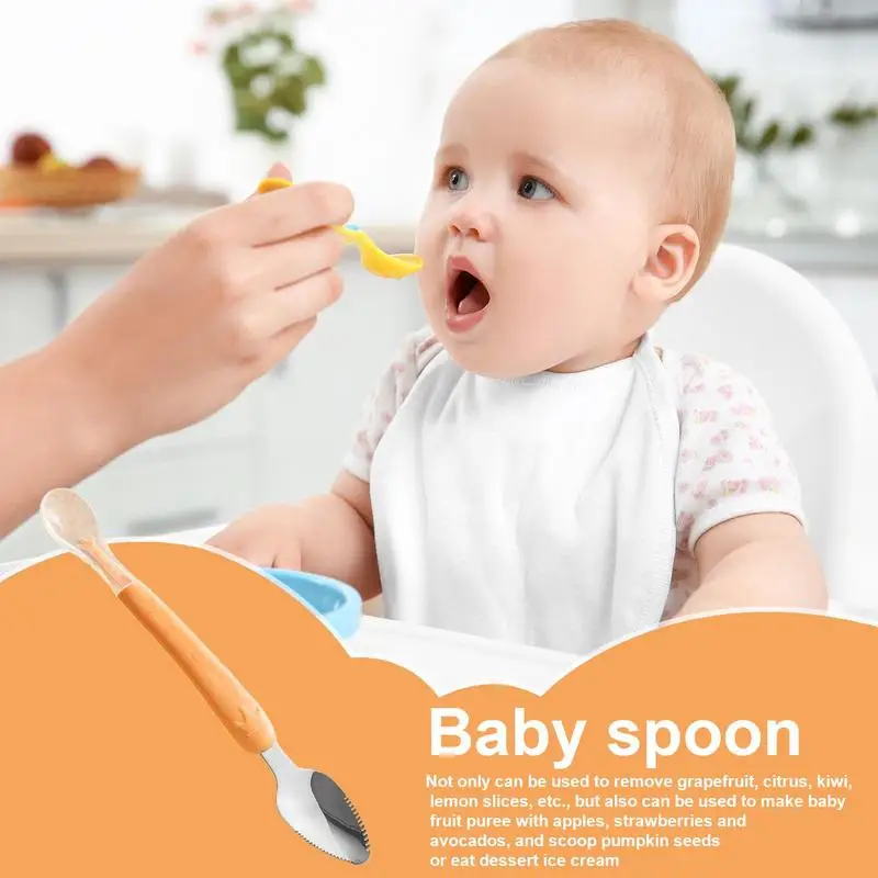 Baby Puree Spoon Double-Headed Stainless Steel Feeding Cup Portable Multi-Functional Baby Training Utensils Lightweight Food