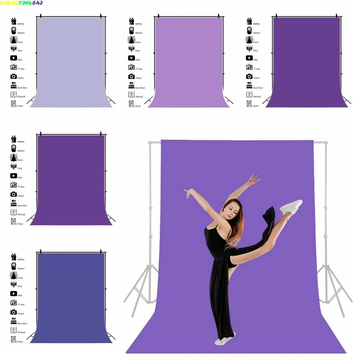 Purple Solid Color Photography Background Morandi Colors Kids Adults Portrait Wedding Meeting Party Photocall Backdrop Props
