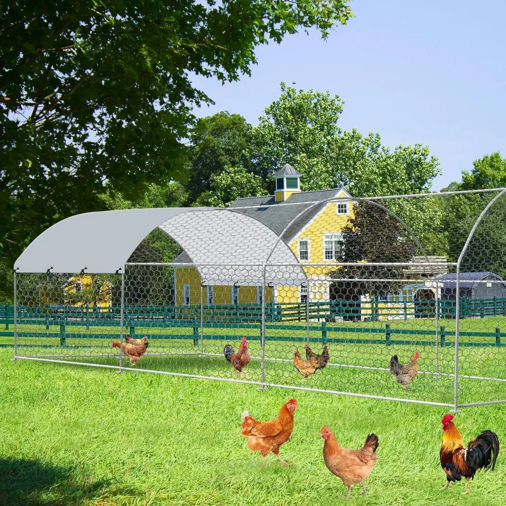 

Large Metal Chicken Coop with Run, Metal Chicken House Pen Walk in Poultry Cage Chicken Run Pen