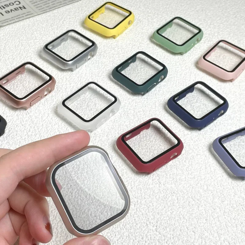 Cristal y funda para Apple Watch, Protector de pantalla de 45mm, 41mm, 44mm, 40mm, cubierta de PC para iWatch Series 3, 4, 5, SE, 6, 7, 8, 9, accesorios