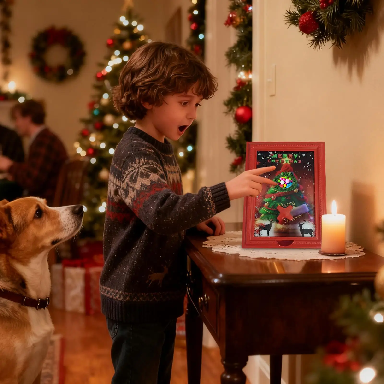 

Фоторамка Диспенсер для конфет Удобная стойка для хранения Рождественская коробка для конфет Диспенсер Фоторамка для торгового торгового торгового бобового хлопьев Домашний декор