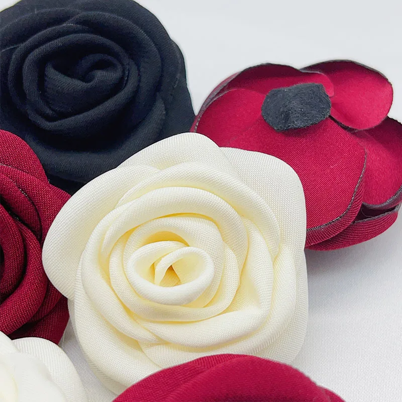 10Pcs 6CM Handmade Burnt Edge Fabric Rose Flower DIY Hair Clip Jewelry Accessories Wedding Brooch Flower