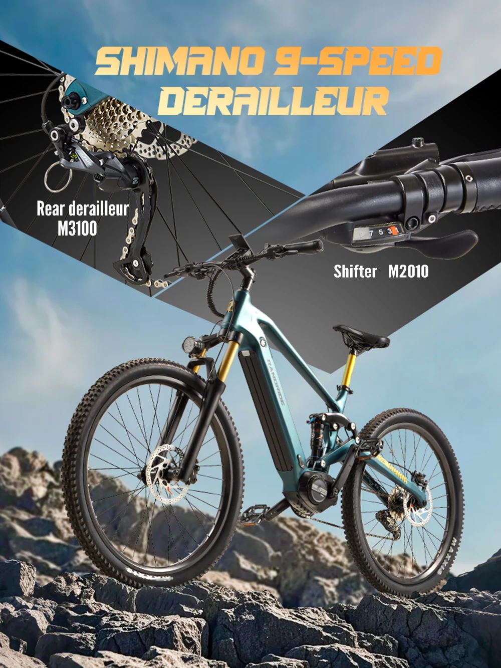 Randride MX500 500W Bafang Mittelmotor-Elektrofahrrad 48V 15Ah Samsung-Akku 27,5" Maxxis-Reifen Shimano Hydraulische Bremse Vollgefedertes Mountain E-Bike