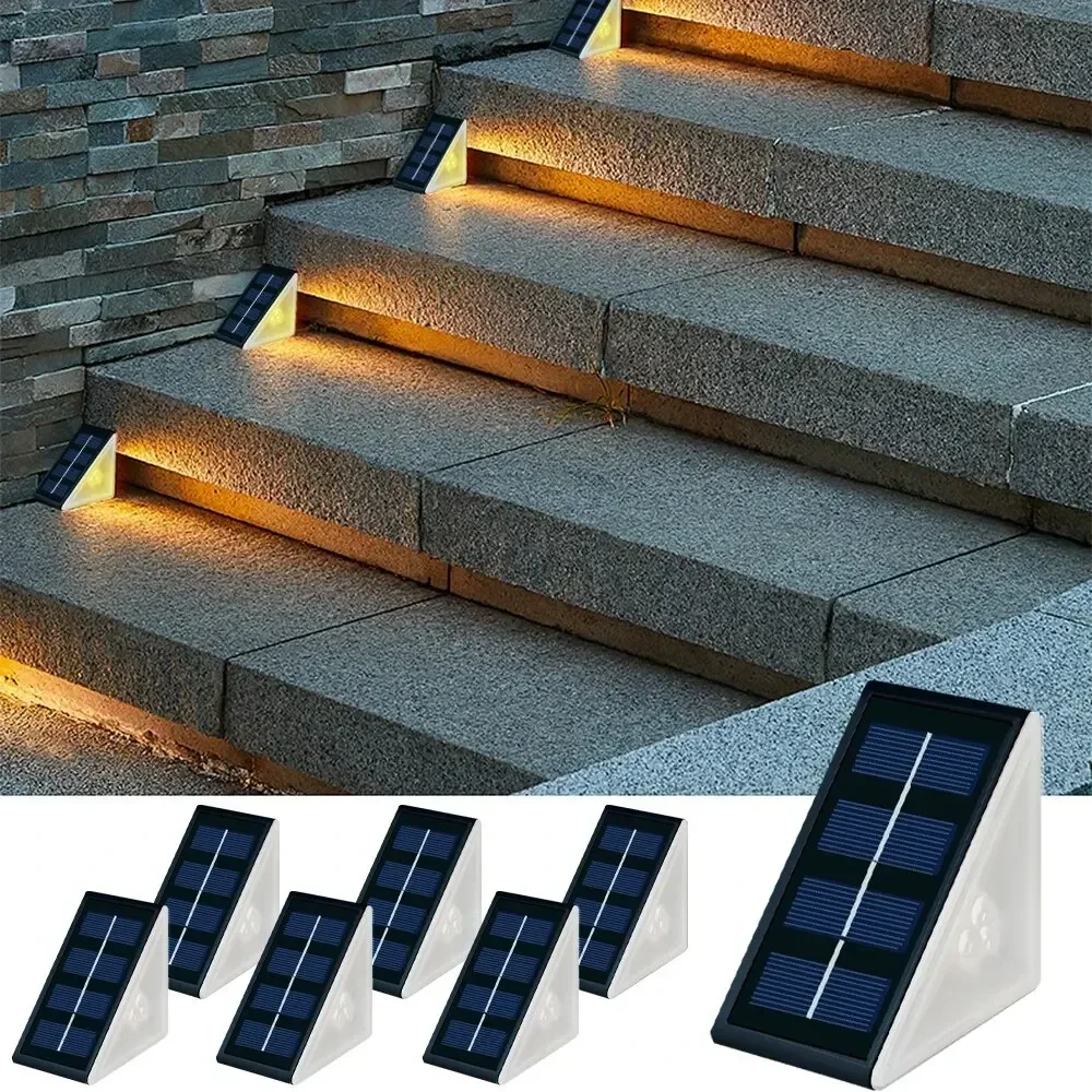 Luzes solares exteriores do passo, triângulo branco quente rgb, ip67 impermeável, decoração automática, luzes da terra para pátio, quintal, entrada de garagem, 2 pces