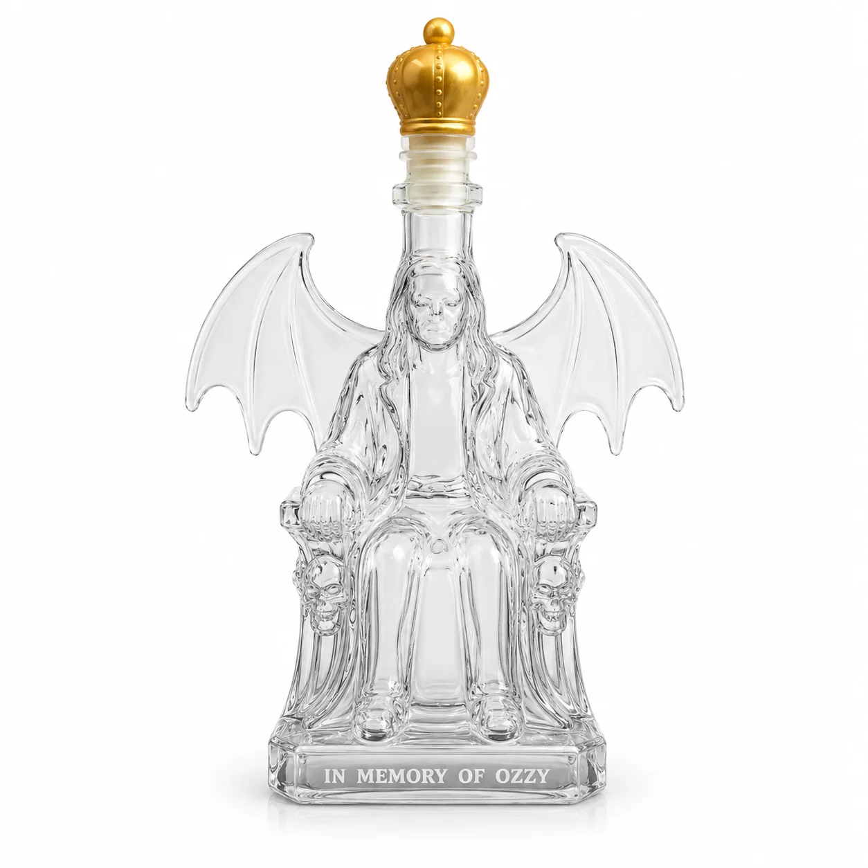 Creative Sitting Figure Glass Decanter with Bat Wings, Crown‑Top Liquor Storage Bottle Unique Bar Accessory
