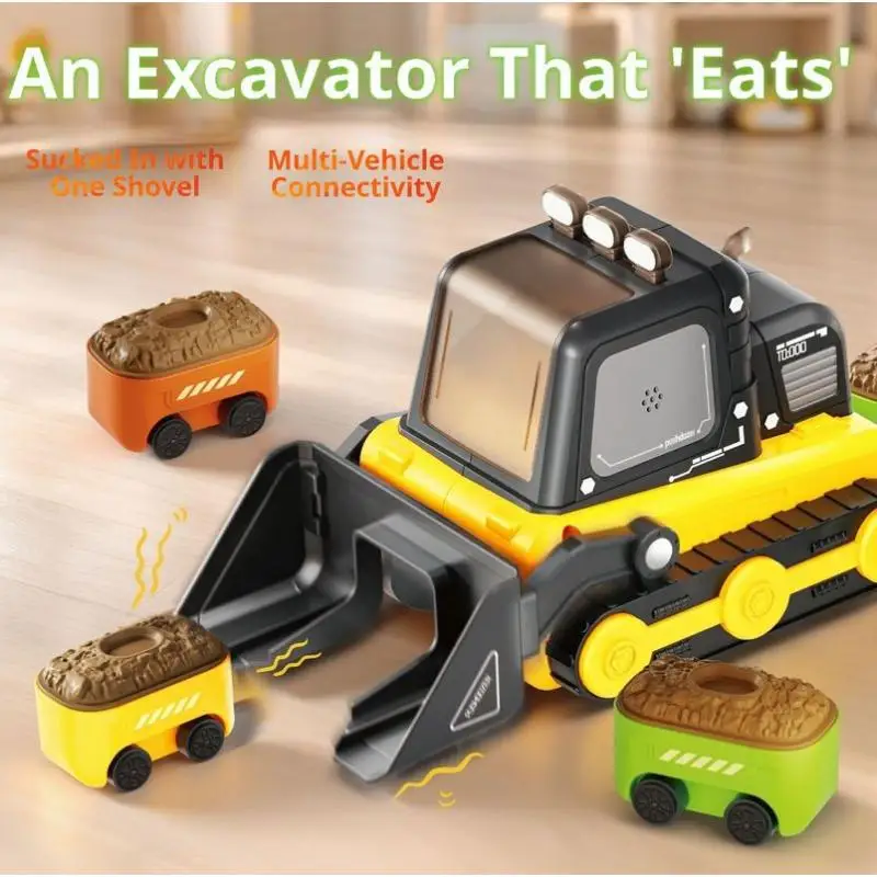 TODODO Remote Control Electric Magnetic Engineering Vehicle Snake Swallowing Multi Vehicle Connectivity Two Player Battle Toy