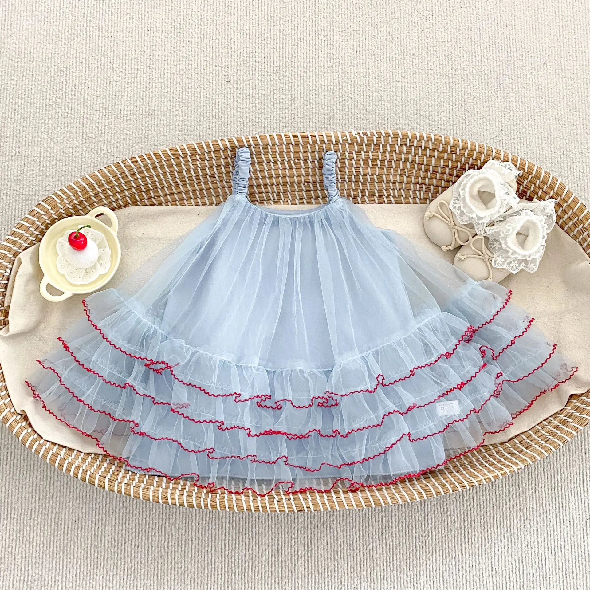 2026 Summer Thin Girls' Mesh Suspender Princess Dress Sweet Fluffy Dress for Baby Girls One Year Old Birthday Dress