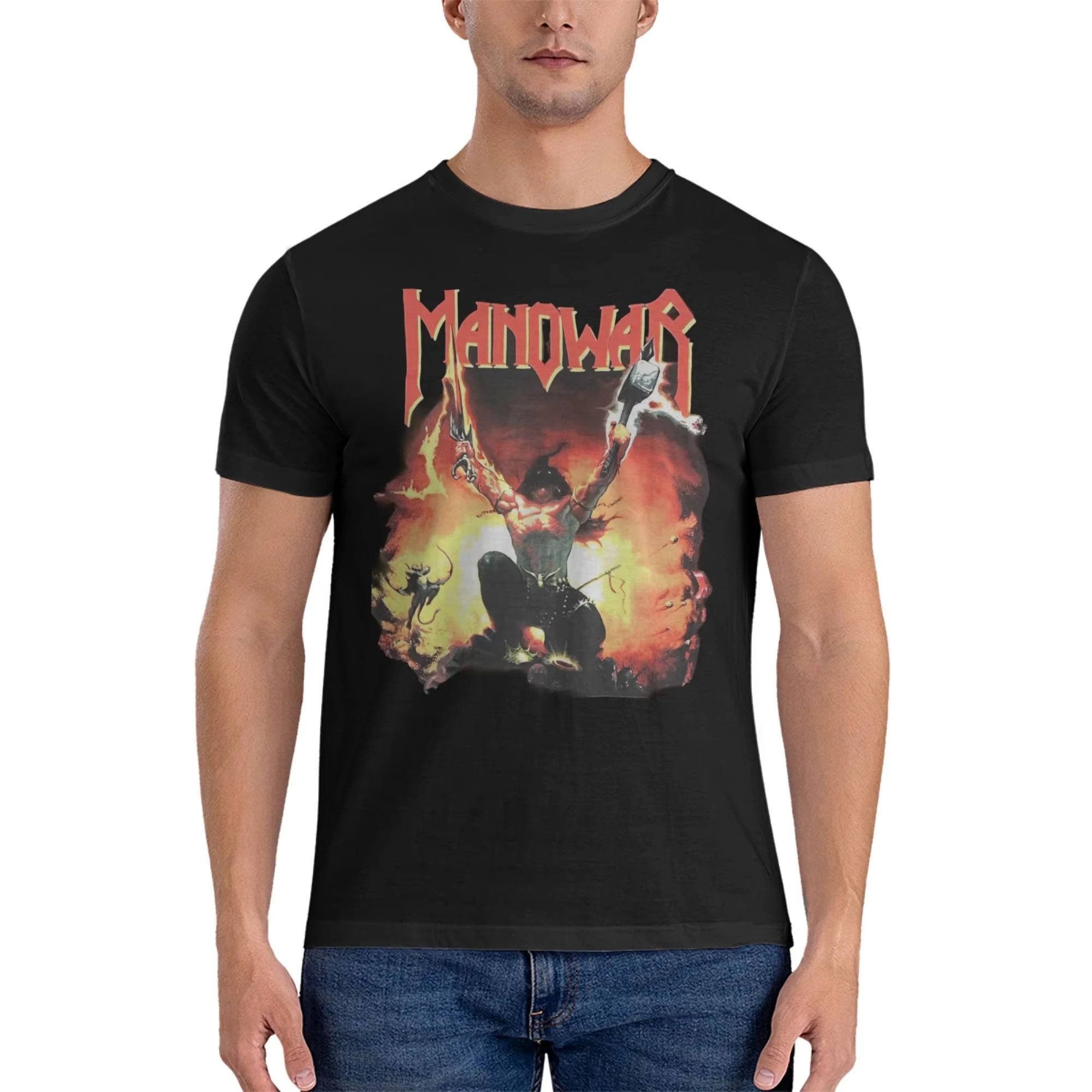 

Летняя рубашка для альбома Manowar Rock Band Merch для мужчин и женщин, хлопковая винтажная футболка, одежда с короткими рукавами