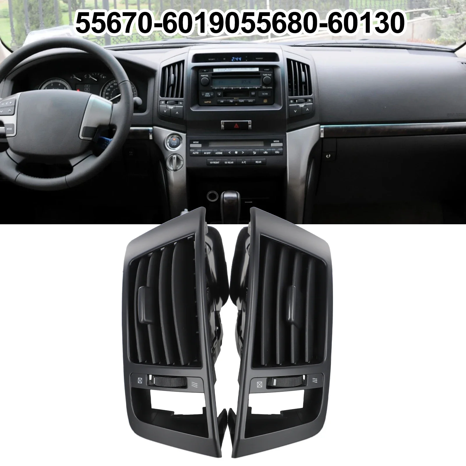 

2x Car Front Dashboard Center A/C Grille Vent Air Conditioner Outlet For Toyota For Land For Cruiser LC200 2008-2013