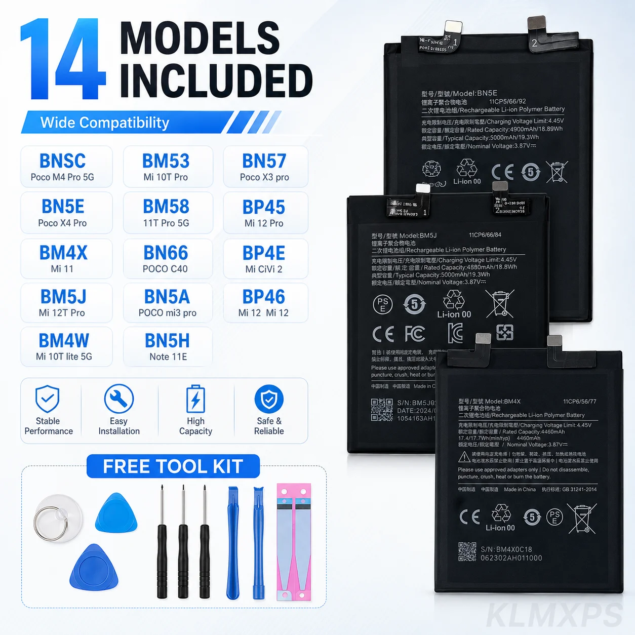 Replacement Battery for Xiaomi 10T 11T Pro 5G 12T Pro Poco M4 Pro 5G Mi 11 Mix 4 Redmi 10 K50 High Capacity Long Lasting