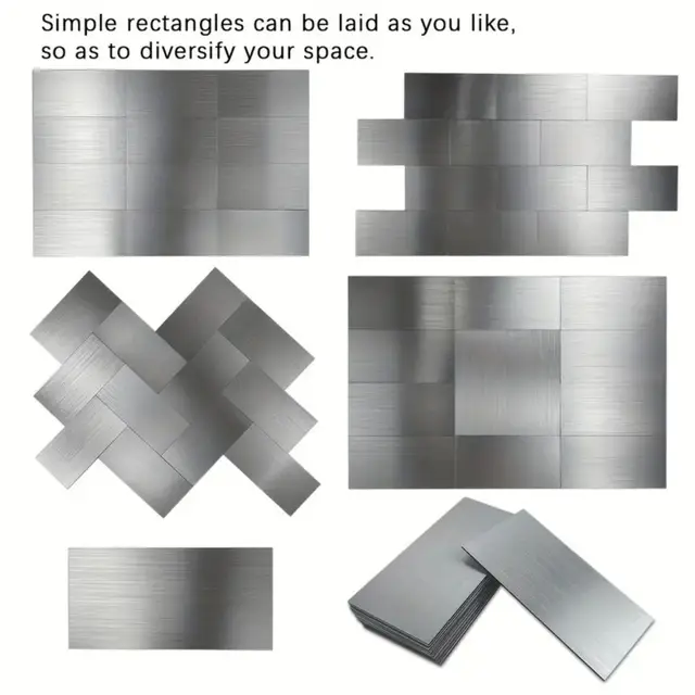 Metal 3D Wall Panels Peel and Stick Backsplash Tile, PVC Aluminum Brushed Silver Self-Adhesive Tiles-10/40/60/100 Pack 6