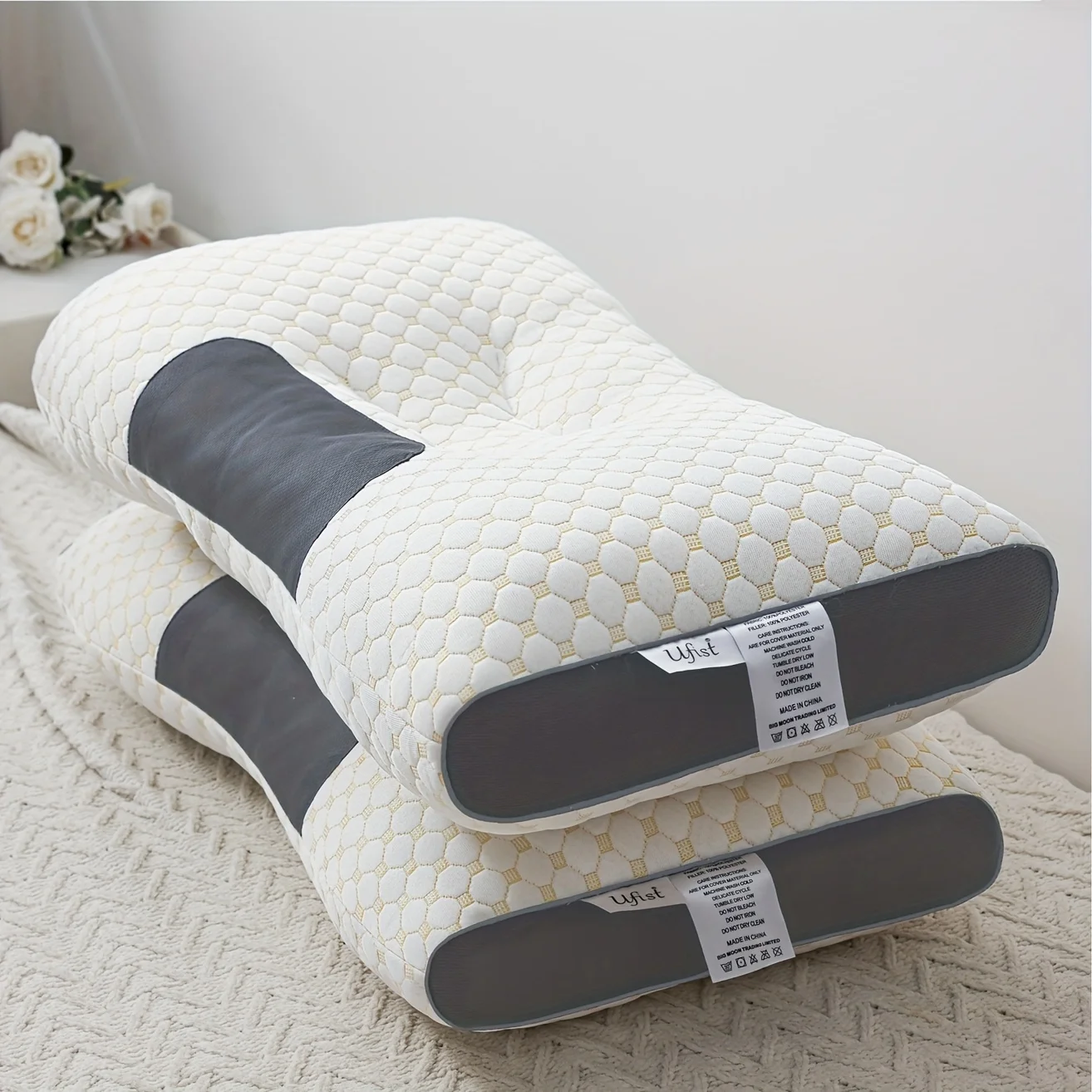

UFIST 2pcs Soft Knitted Massage Neck Pillow - High Quality Pillow Core, Removab Cover for Sleeping Comfort,Holiday Gift