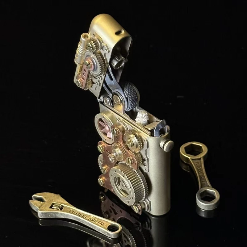 Steampunk Gear Linked Fuel Lighter, Torrance One Click Catapult Ignition Lighter, Cigarette Accessories, Men's Gift