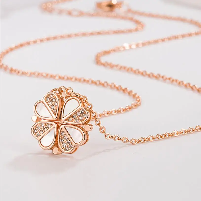 925 Sterling Silver Clover Necklace Four Leaf Heart Shape Pendant Necklace For Women Hart Luxury Jewelry Sale Dropshipping