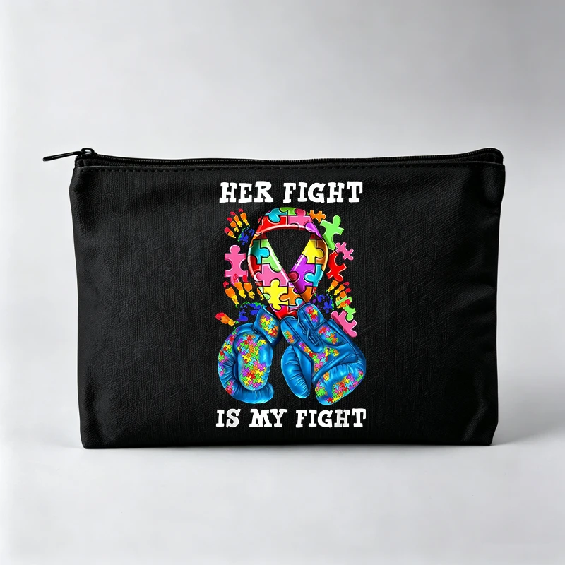 Women's Puzzle Ribbon and Boxing Gloves Print Makeup Bag, Zipper Cosmetic Pouch for Daily Use