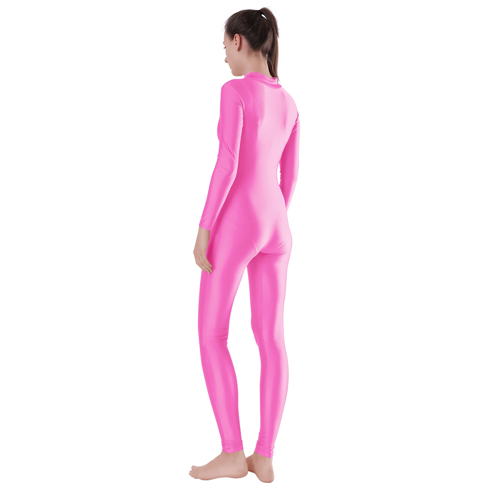 아오일리세이 여성용 블랙 유니타드 앞지퍼 스판덱스 바디수트 발레 댄스웨어 성인 남성 모크넥 에어리얼 요가 바디콘 의상