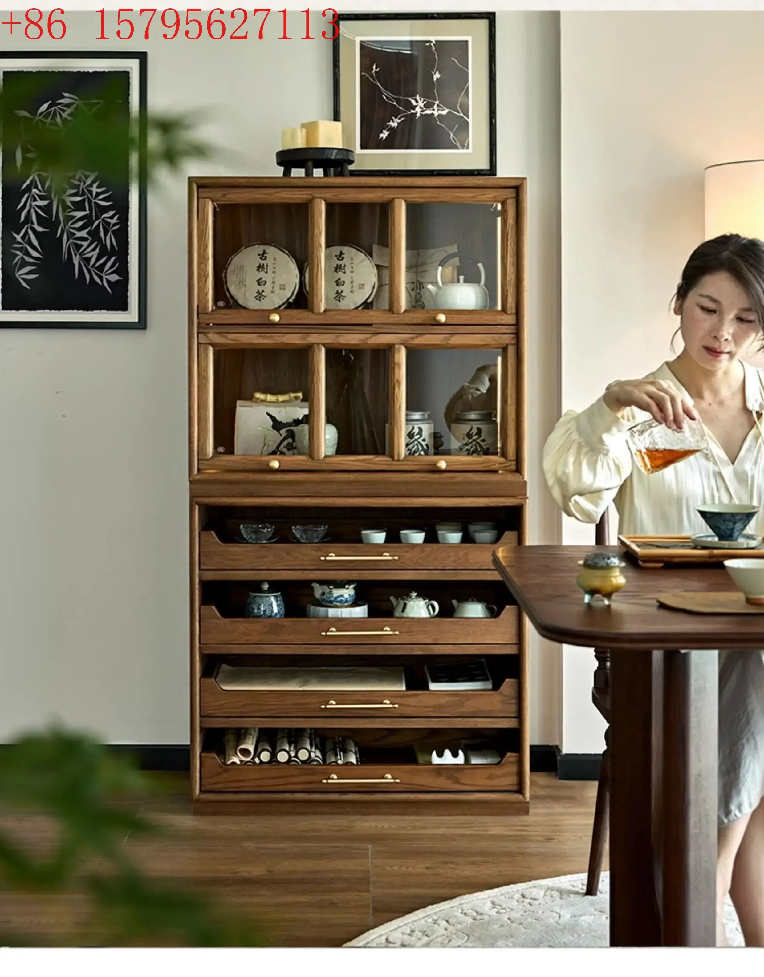 

02French retro, TV cabinet, bookcase, dining side, combination, living room, balcony, tea room, locker