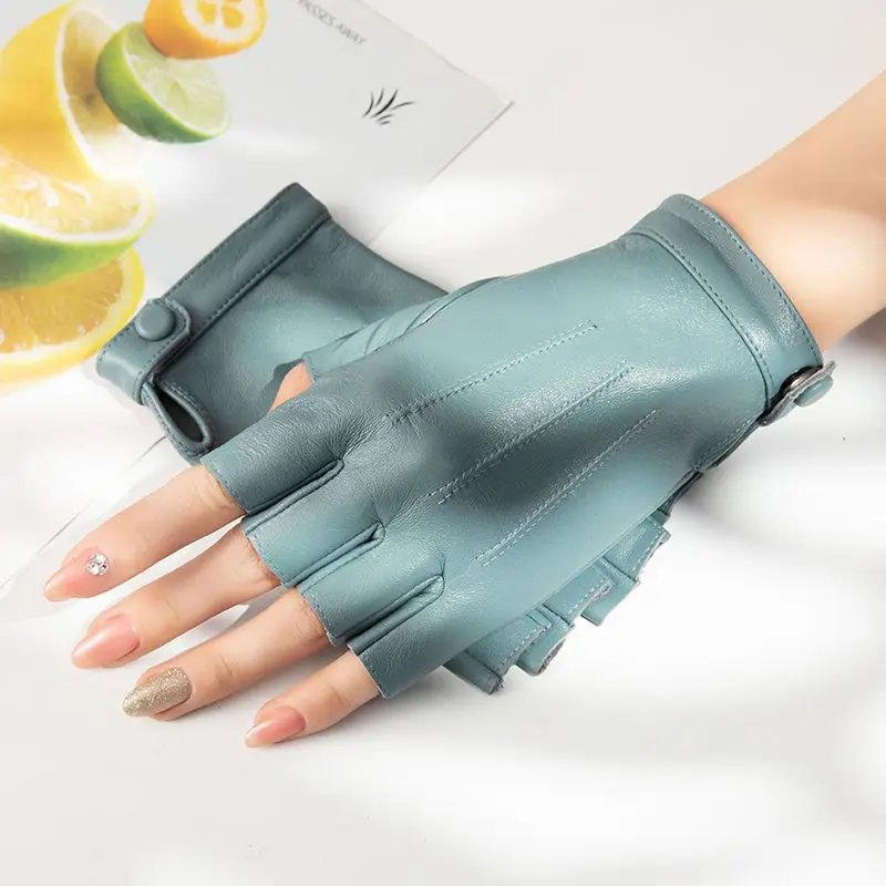 Fashion Half Finger Short Thin Punk PU Leather Gloves For Women Outdoor Driving Cycling Touch Screen Motorcycle Sports Fitness