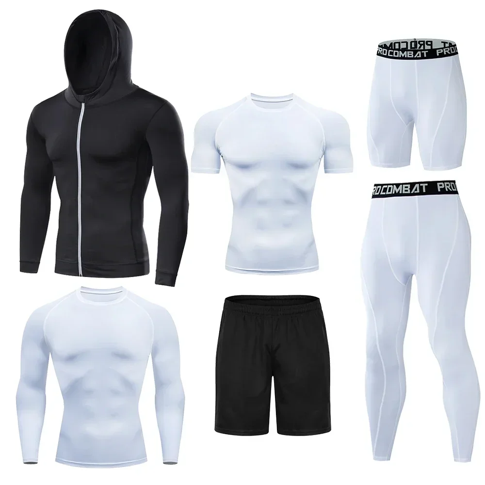 

6 Pcs/Set Dry Fit Men's Training Sportswear Set Gym Fitness Compression Sport Suit Jogging Tight Sports Wear Clothes Male