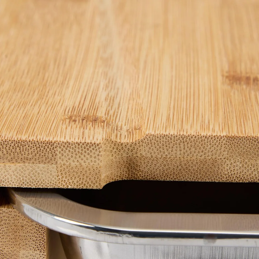 Bamboo wood cutting board with storage box stainless steel tray cutting board with slide-out tray fruit and vegetable cutting