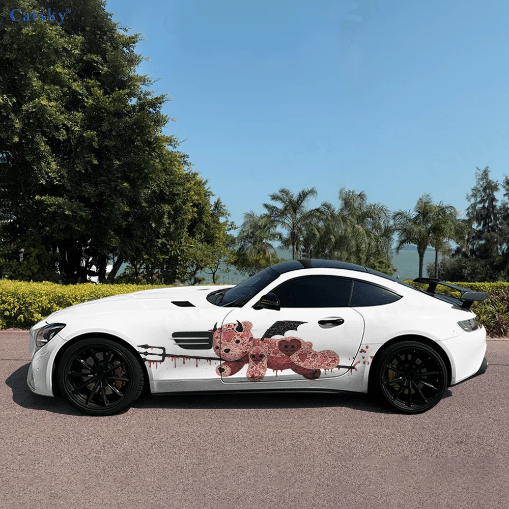 

Cartoon Cute Bear Devil Doll Car Vinyl Wraps Decal Self-adhesive PVC Sticker Suitable for Trucks SUV Decor Auto Accessories Gift