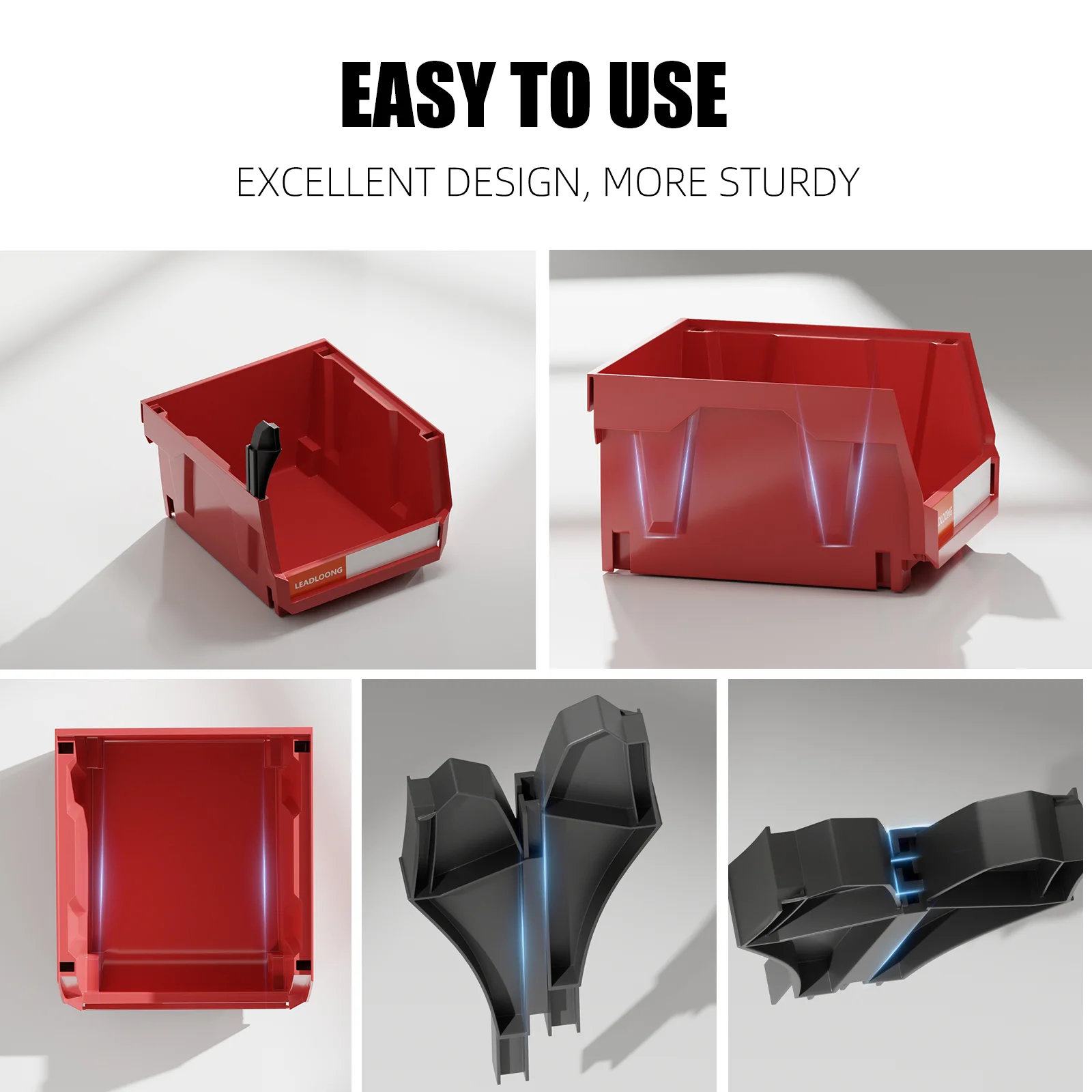 6/24 Pcs Red Stackable Plastic Parts Bins - 5"x4"x3" Garage Tool Storage Containers - Heavy-Duty Organizer Bins for Workshop