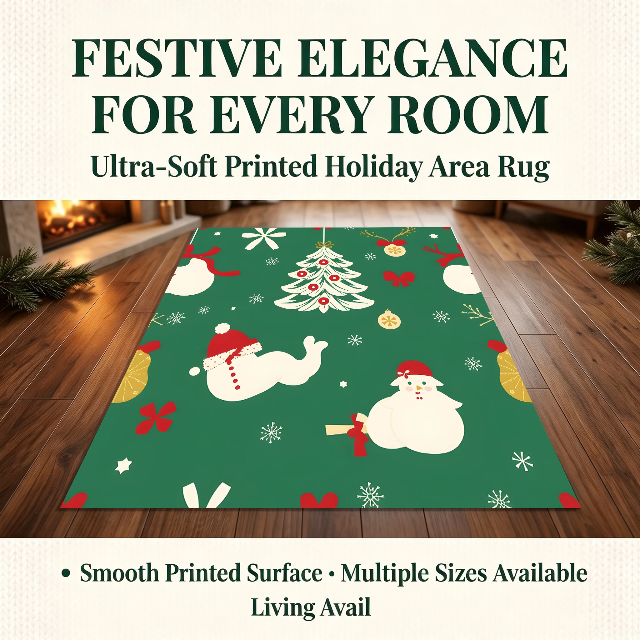 Velvet Rug Snowman Christmas Tree Snowflake Adorable Cartoon Style for Entryway Bedroom Living Room Home Decor