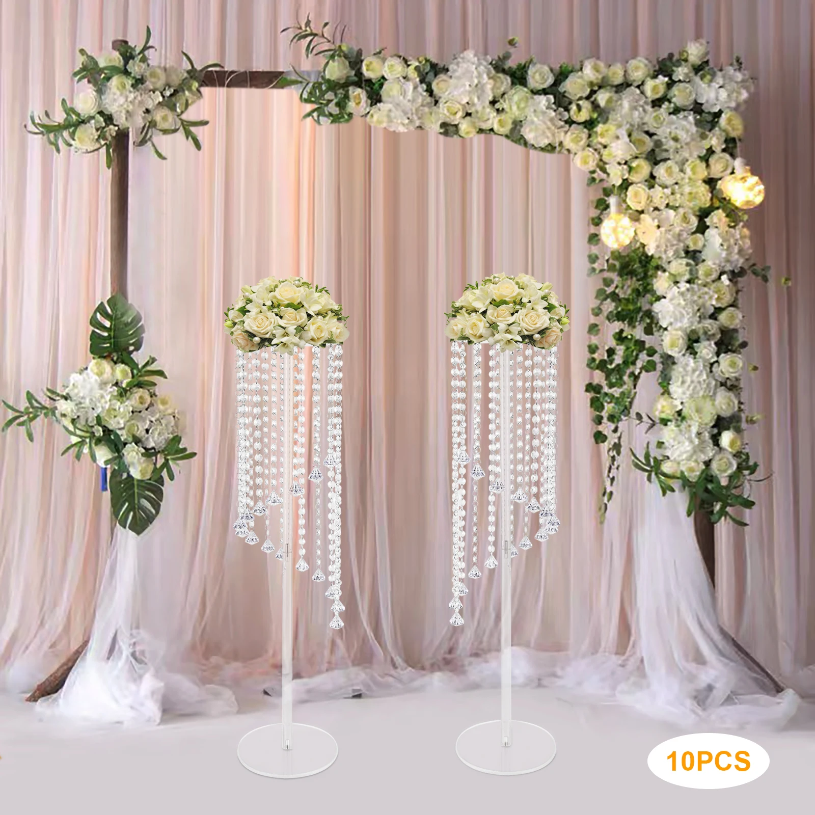 10Pcs Transparent Vase for Wedding Centerpieces Table Decorations with Chandelier Crystals, Flower Vase, Wedding Flower Stand