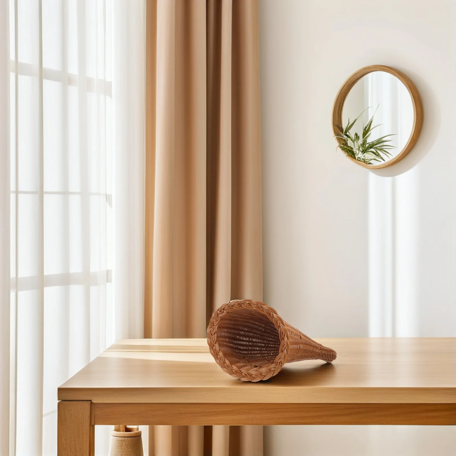 

Woven Ox Horn Basket Decorative Storage For Bread Fruit Snacks Kitchen Home Use Multipurpose Tabletop Food Holder Handwoven