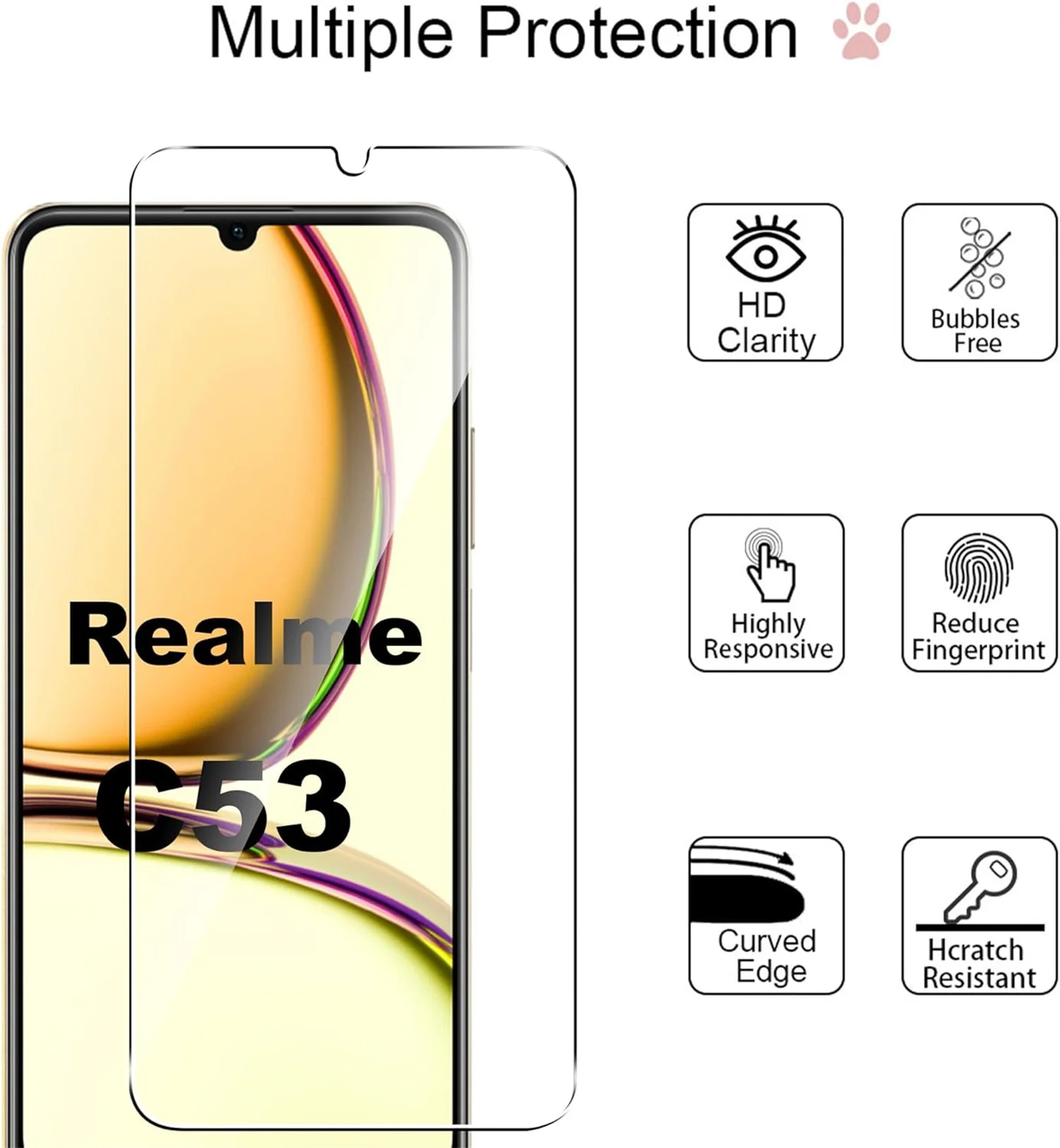 1/4 piece high-definition tempered film HD+high-quality tempered glass For Realme C53 screen protector glass film