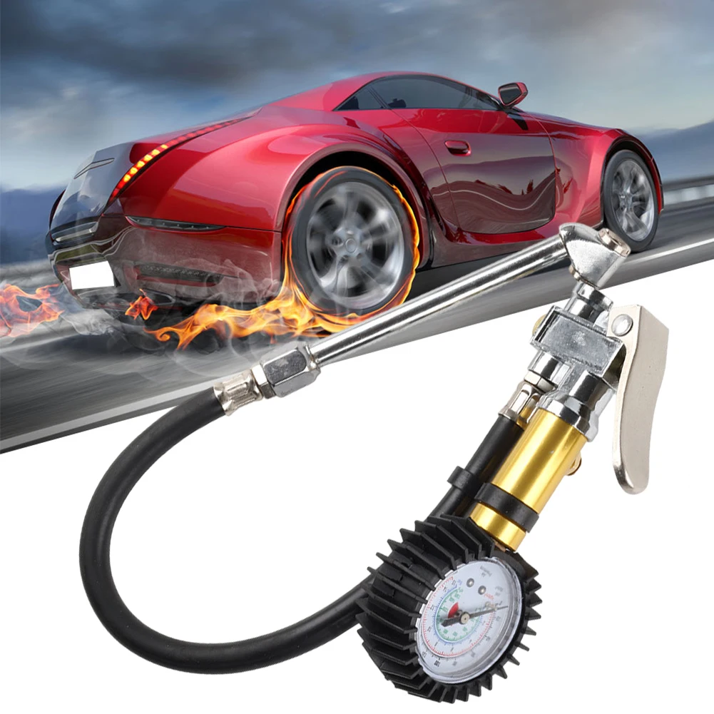 0-220Psi Car Tire Pressure Gauge with Rubber Hose Air Compressor High Precision Air Line Tyre Pump Inflator for Car Trucks Tires