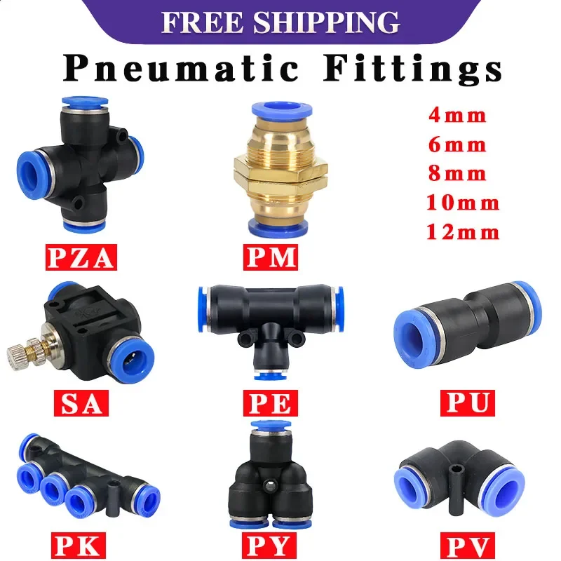 

10/50/100/500Pcs Pneumatic Fittings PV/PY/PE/PM/PZA/PK/SA/PU OD Hose 4/6/8/10/12mm Plastic Joint Hose Quick Joint Pipe Connector