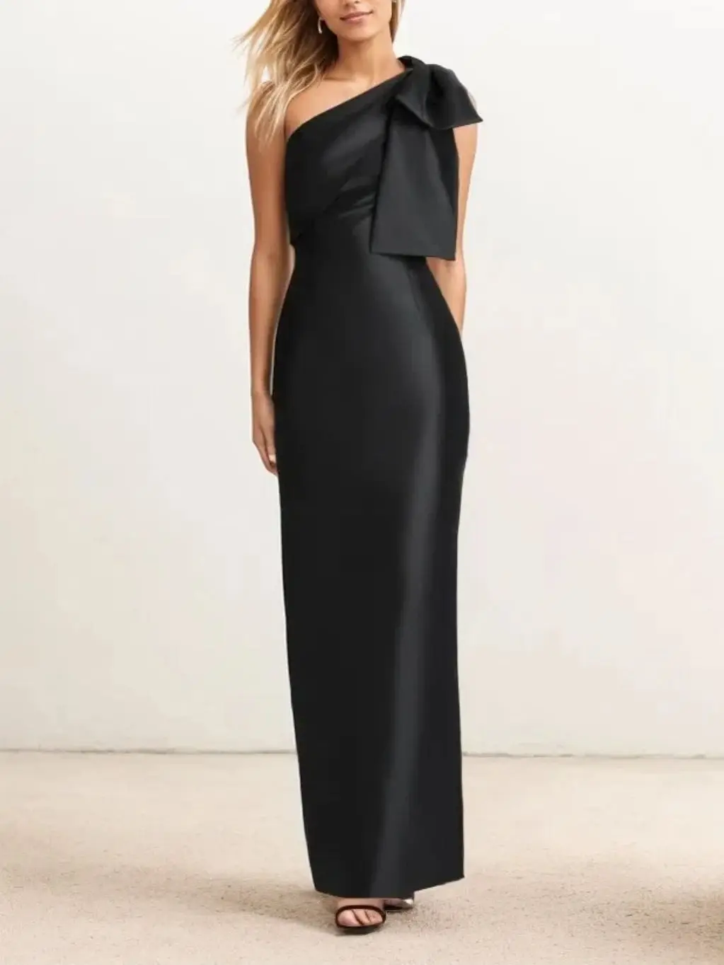 

Fashions Mermaid Prom Evening Dress One Shoulder Sleeveless Satin Slit Bow Ankle Length Wedding Guest Dress 2025 Free Customized