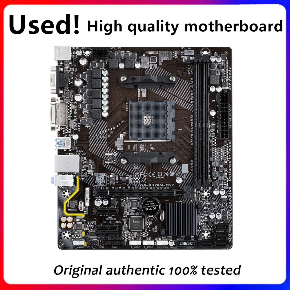 

For A320 GA-A320M-DS2 A320M-DS2 Motherboard Socket AM4 For AMD A320 DDR4 USB3.0 SATA3 Original Desktop Mainboard Used Mainboard