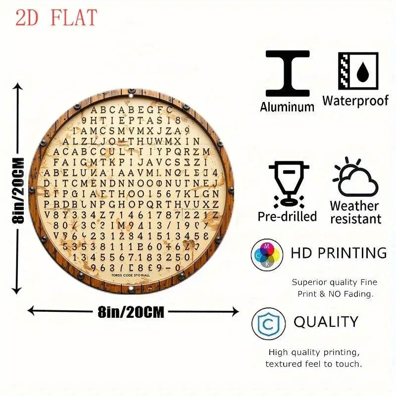 2D Flat Round 1pc 8 Inch Vintage Cryptogram Wheel - Alphabet And Number Code Wheel with Caesar Cipher Chart, A-Z Letters And 0-9
