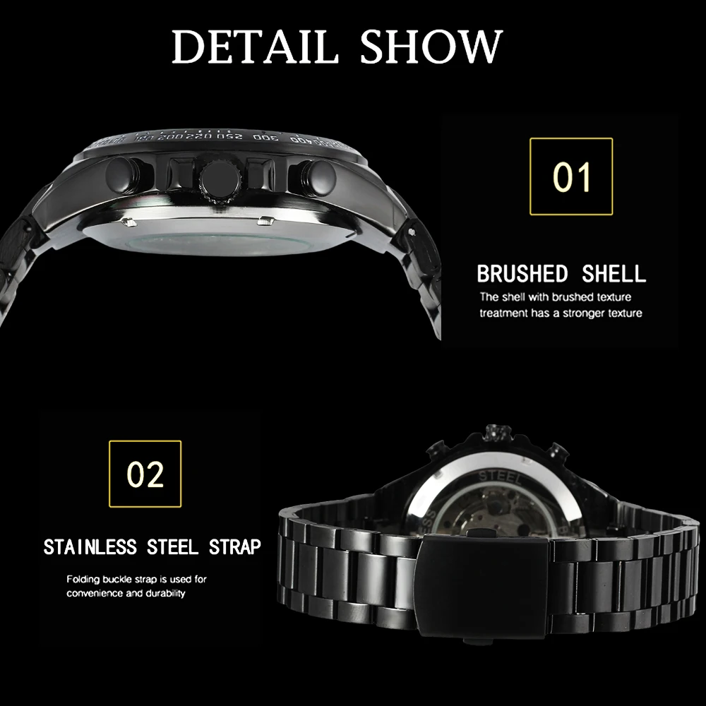 T-WINNER الرياضة الرجال التلقائي الهيكل العظمي ساعة ميكانيكية ريترو الأسود الجوف ساعة الأرقام الرومانية الصلب رجل الأعمال ساعات المعصم