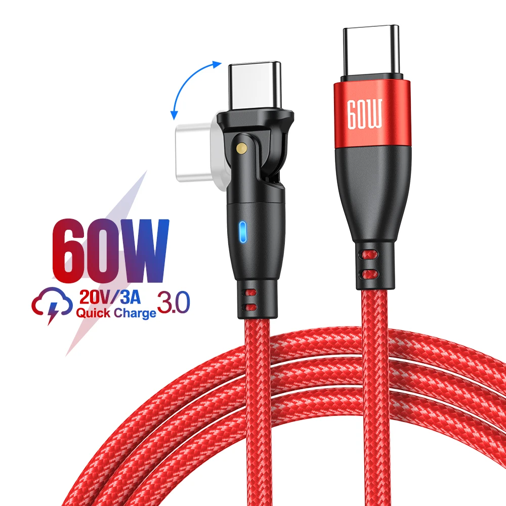 100 W USB Typ C auf USB C Kabel 5A PD Schnellladegerät Kabel für MacBook Pro Xiaomi iPad Samsung 180 drehbares USB-C-Kabel