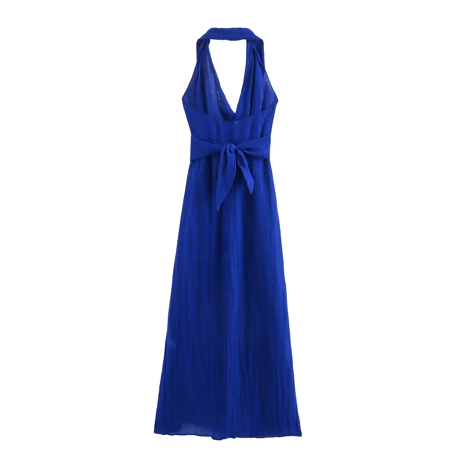 TRAF 2024 Blue Slip Maxi Dress Women Sexy Backless Long Dresses for Women Summer Evening Womens Dresses Knot Halter Female Dress