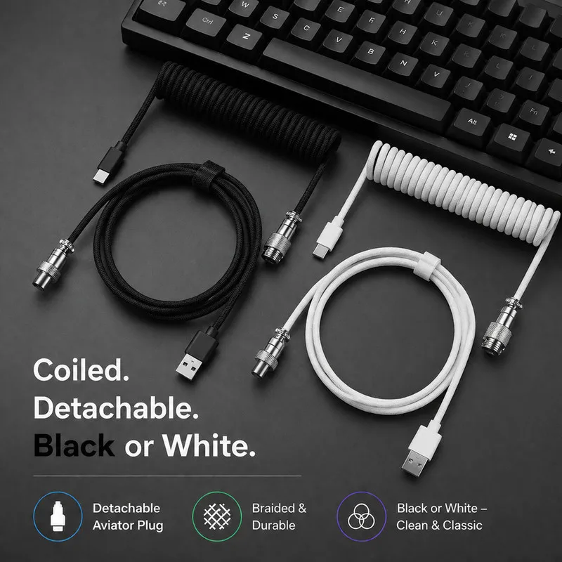 Ready Stock Coiled Keyboard Cable USB C Quick Connect Spring Cable For Mechanical Keyboard PC Custom Type C Keyboard Coid Cable