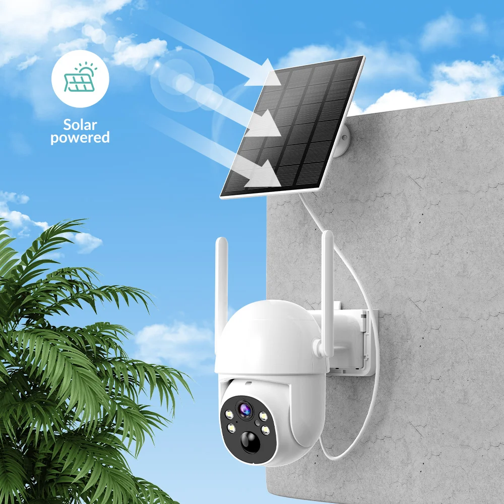 Solar Powered WiFi Security Camera Outdoor 3MP HD with Color Night Vision Two Way Audio Motion Detection & Pan - Tilt Control