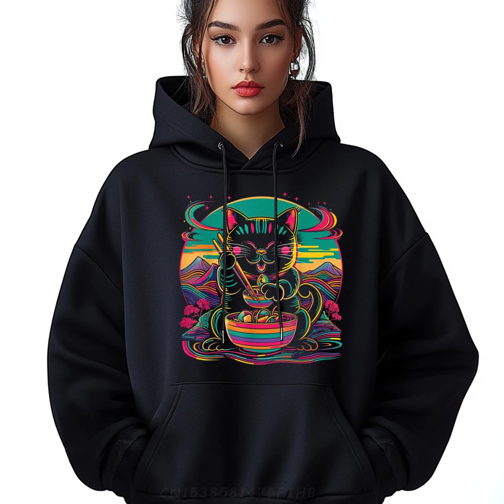 

Maneki Neko Japanese Cat Lucky Ramen Noodles White Graphic Pullover Hoodies Summer Free Shipping Clothes Hoodie Outdoor