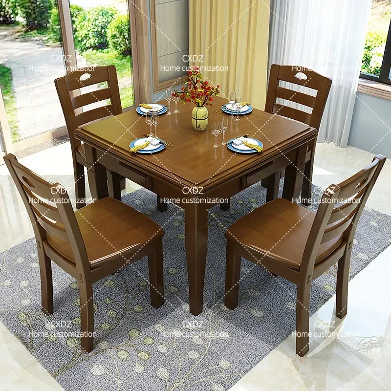 Solid Wood Mahjong  Dining  Dual Purpose Folding Chess  Modern Simple Manual Household Game Table with Chairs