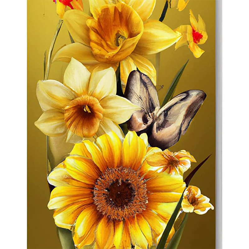 

5D Diamond Painting Full Square Sunflower Drill Diamond Embroidery Butterfly Cross Stitch Rhinestones Mosaic Flower Decoration