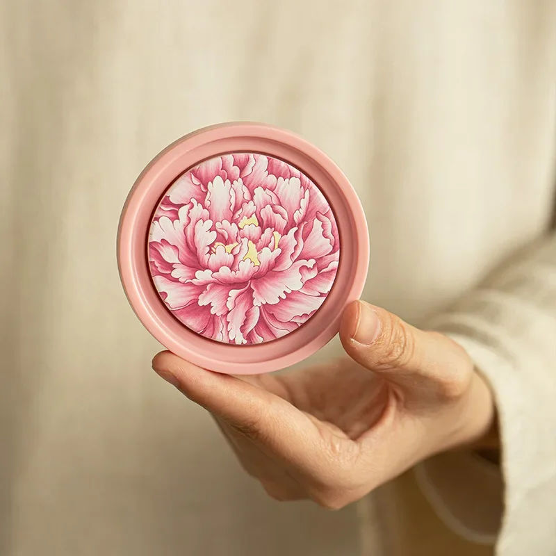 2Pcs Chinese Antique National Color Peony Suction Coaster Tea Set Dry Bubble Coaster Instant Suction Coaster Tea Set Accessories