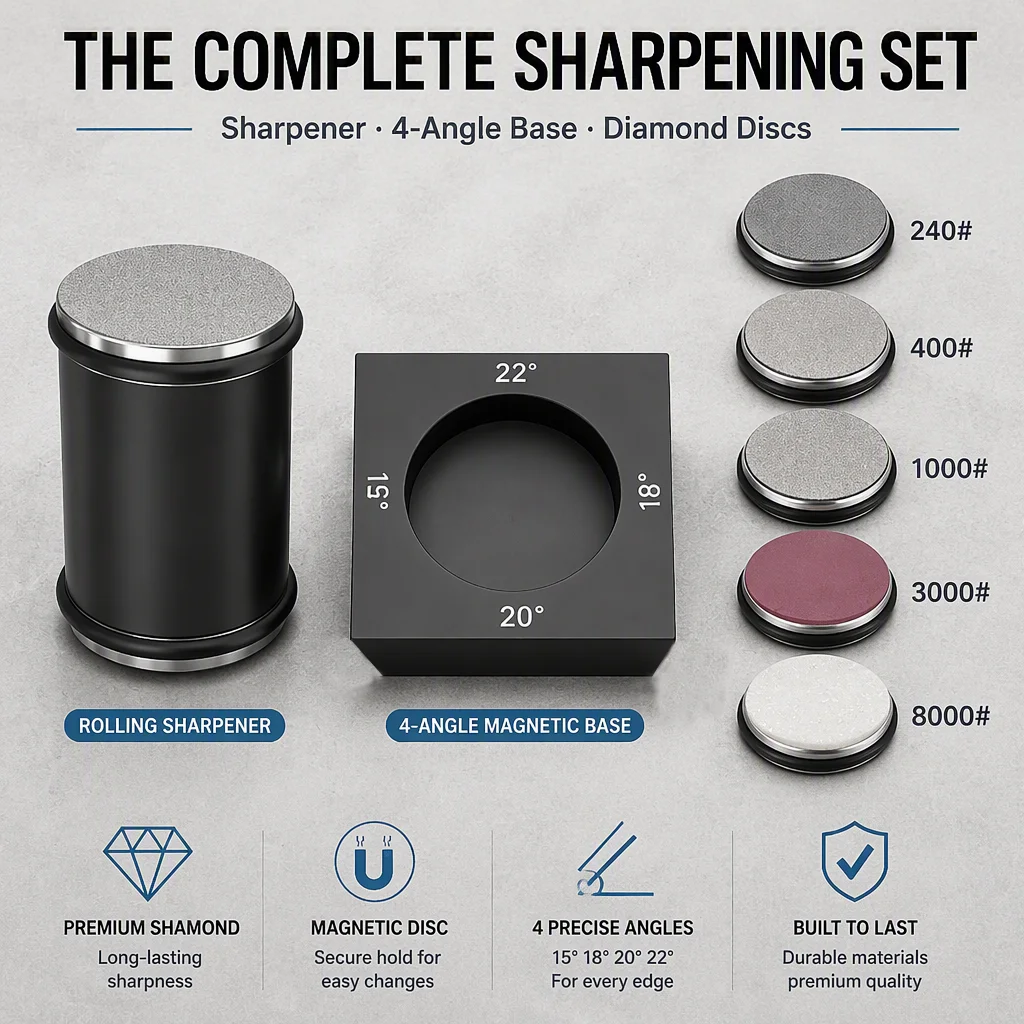 4 Angles Rolling Knife Sharpener Kit For Straight Edge Roller Knife Sharpening With Industry Diamonds Whetstone Chef Knife Set