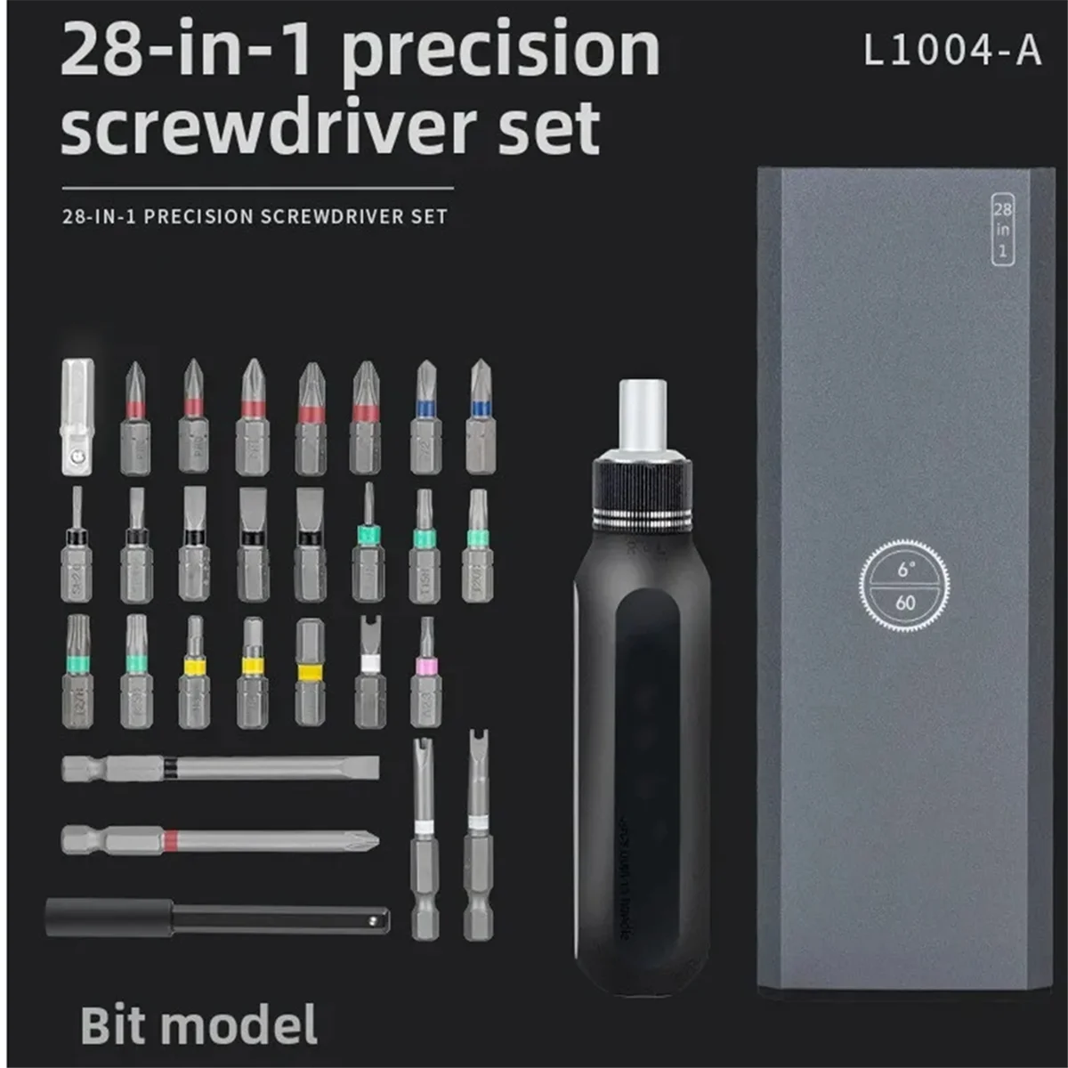 A002 Ratschenschraubendreher-Set, 28-in-1 Mini-Magnetschraubendreher-Set mit Koffer für Möbel/Auto/Computer/Elektronik