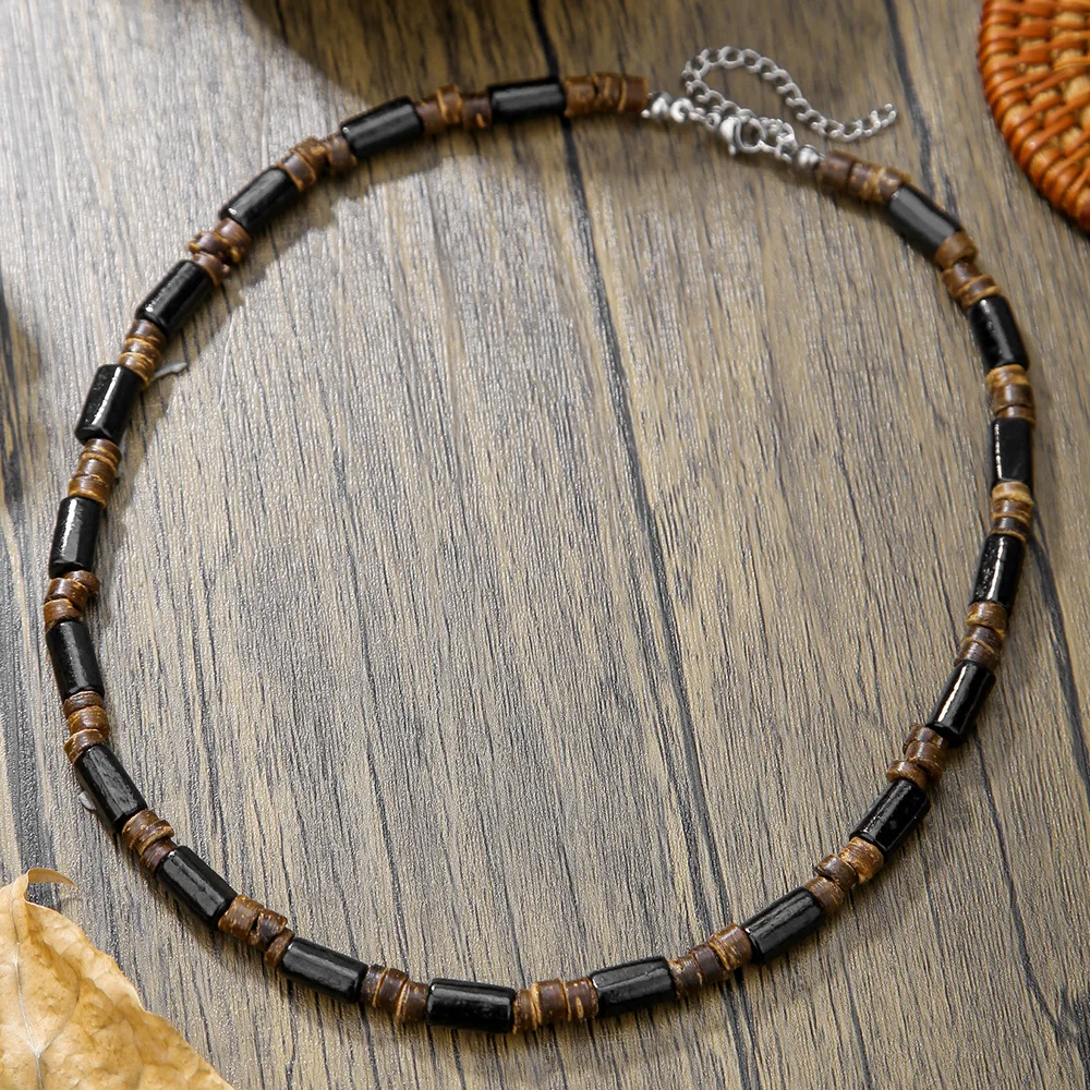 Böhmische Herren-Halskette aus handgefertigten Holzperlen, Hip-Hop-Retro-Schmuck, trendige Party-Accessoires – Detail 6