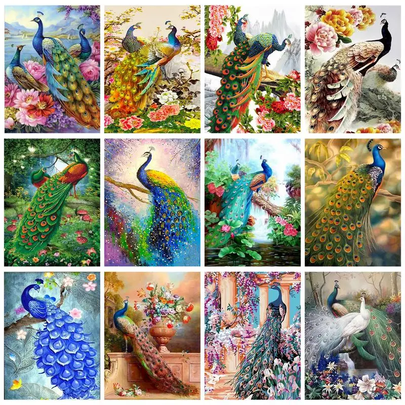 GATYZTORY Modern Painting By Numbers Kill Time Peacock Animals Picture Drawing Adults Crafts Pictures Coloring Home Decors On Ca