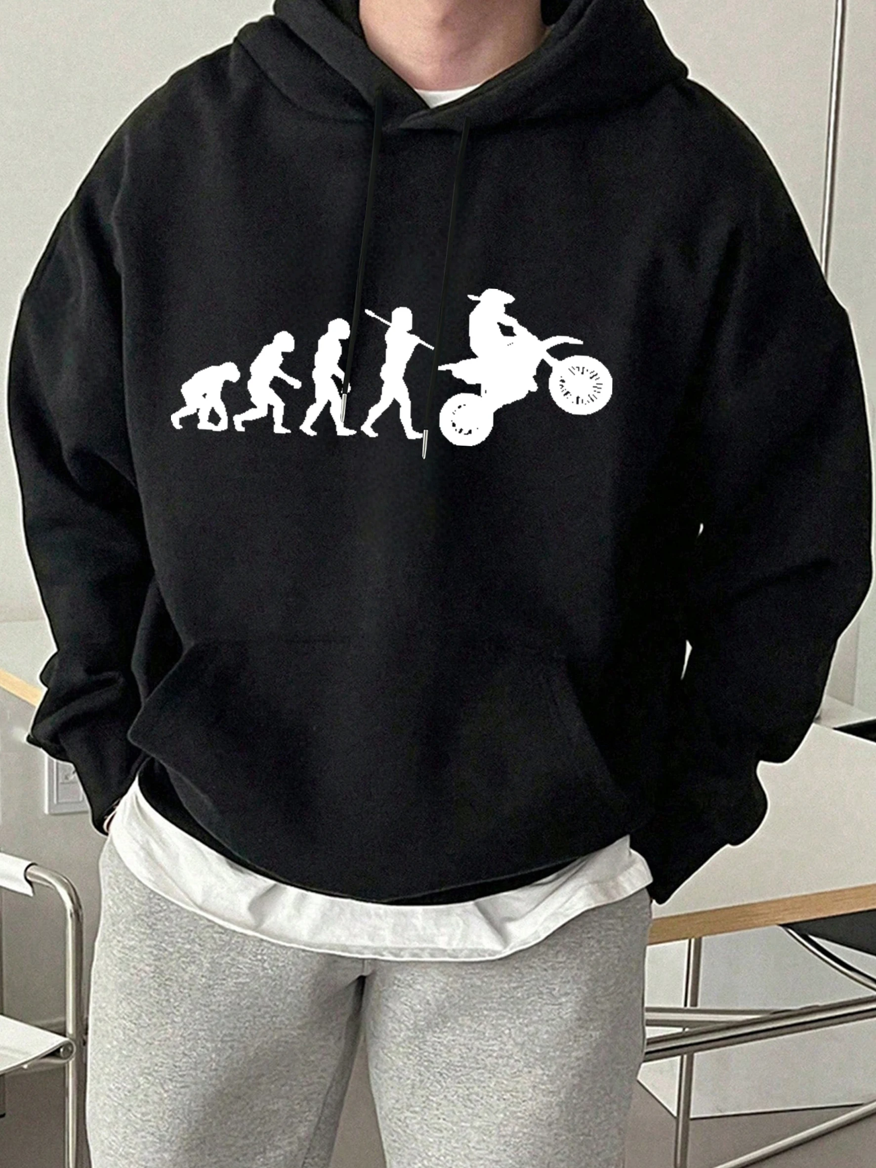Das Prozess der menschlichen Evolution druckt Herren-Sportbekleidung, modisch, mehrfarbig, Kapuzenpullover, lässig, Pullover, Fleece, locker, Unisex, lange Ärmel