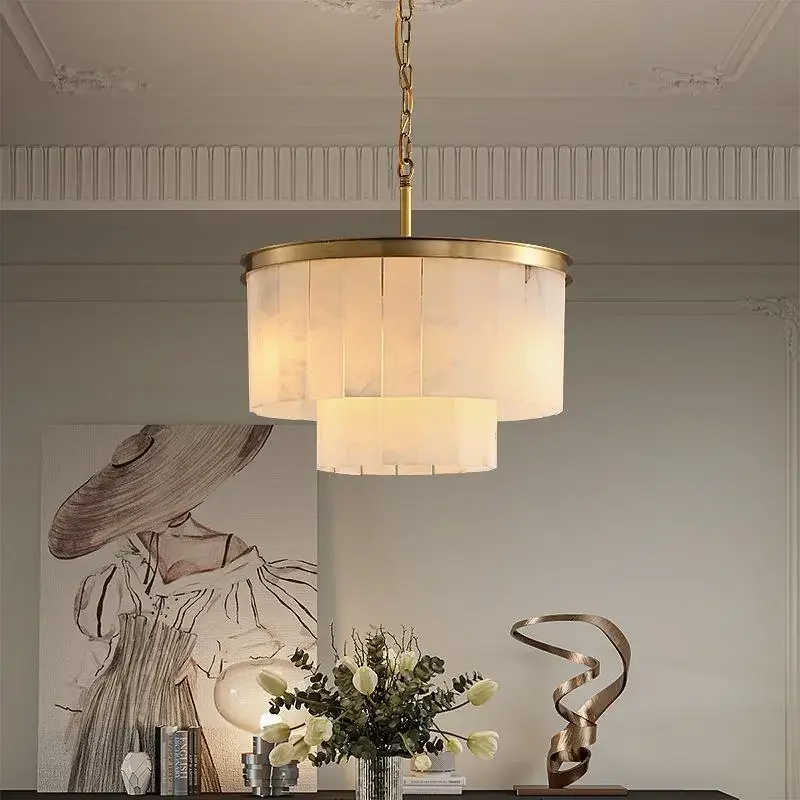 

Single Layer Double Layer Marble Ring Chain Rectangle Combination Chandelier Pendant Light Luster Ceiling Lamp for Living Room